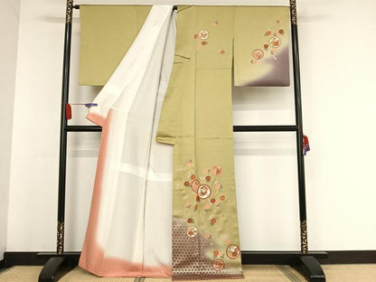 平和屋着物●訪問着　花蝶丸文　暈し染め　金彩　正絹　逸品　AABA4948np