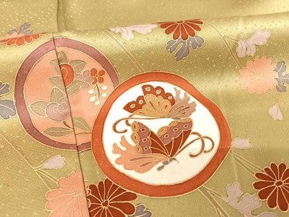 平和屋着物●訪問着　花蝶丸文　暈し染め　金彩　正絹　逸品　AABA4948np