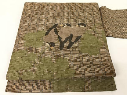 平和屋着物●アンティーク 大正ロマン 九寸名古屋帯 文鳥 正絹 逸品 AABA4966np