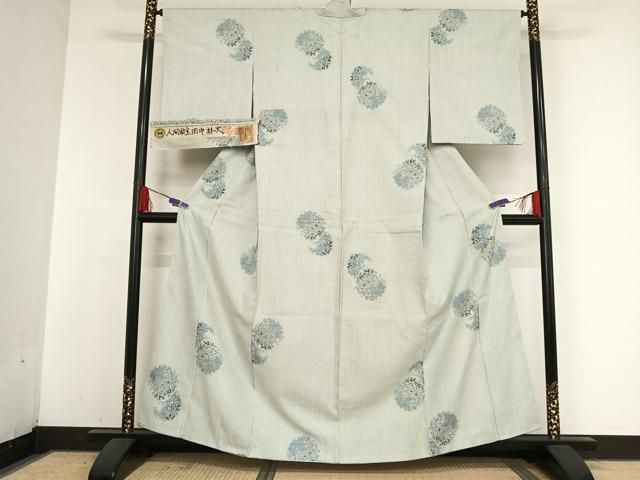 平和屋着物●人間国宝　田中林次　本場結城紬　重要無形文化財　100亀甲　飛び亀甲　雪輪花文　結城苑　証紙付き　正絹　逸品　AABA4977np