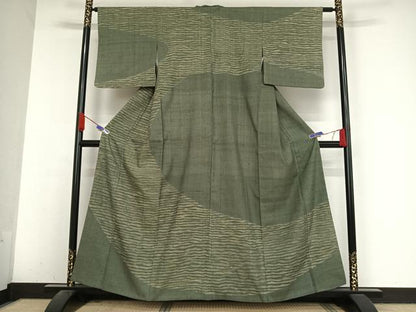 平和屋着物●生紬 訪問着 縞 正絹 逸品 AABA4990np