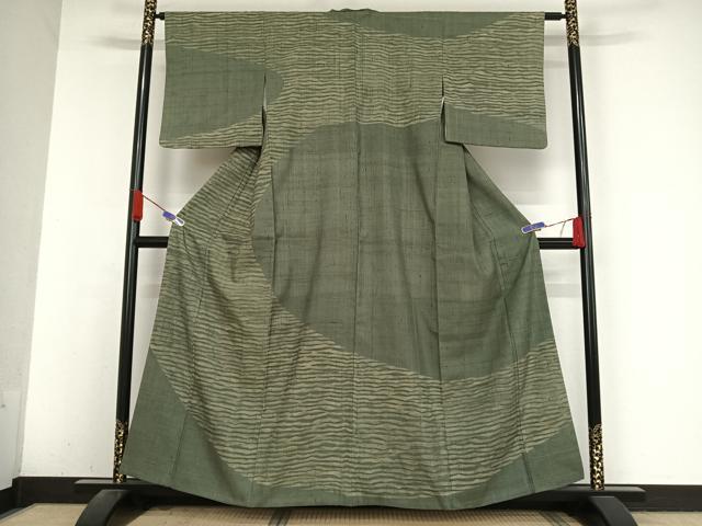 平和屋着物●生紬 訪問着 縞 正絹 逸品 AABA4990np