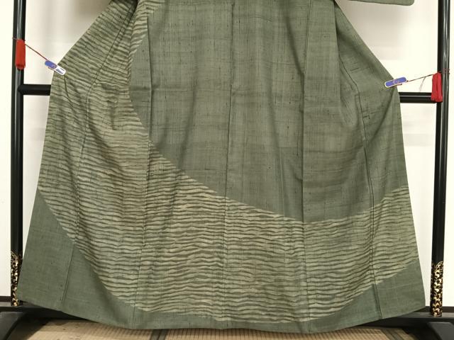 平和屋着物●生紬 訪問着 縞 正絹 逸品 AABA4990np