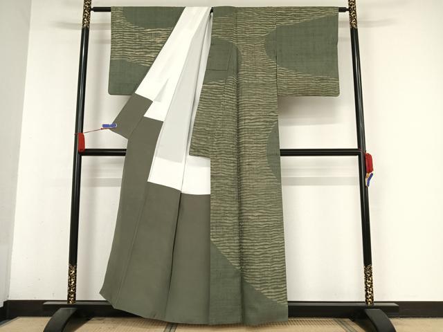 平和屋着物●生紬 訪問着 縞 正絹 逸品 AABA4990np