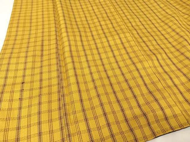 平和屋着物●山下八百子 本場黄八丈 市松綾織 格子 正絹 逸品 AABA4991np
