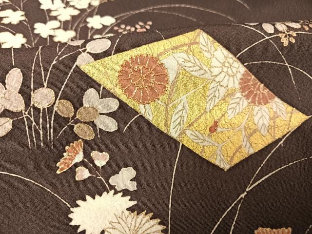 平和屋着物●銀座きしや　訪問着　駒刺繍　色紙草花文　滅紫色　金糸　金彩　正絹　逸品　AABA4996np