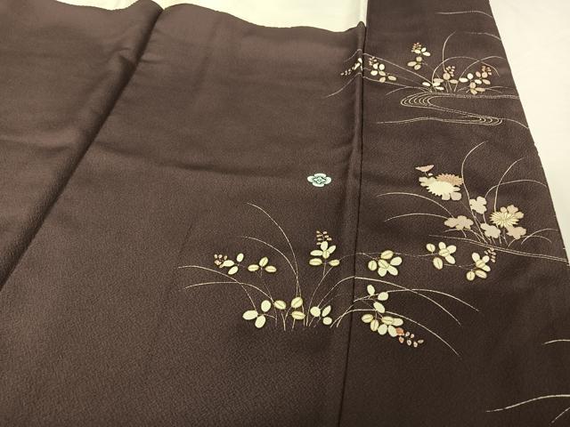 平和屋着物●銀座きしや　訪問着　駒刺繍　色紙草花文　滅紫色　金糸　金彩　正絹　逸品　AABA4996np