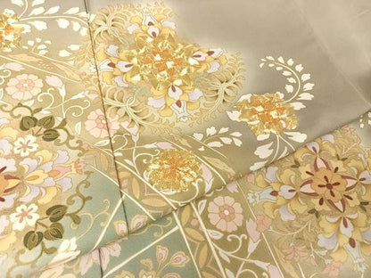 平和屋着物●訪問着　駒刺繍　正倉院花文　暈し染め　金糸　金彩　正絹　逸品　AABA5017np