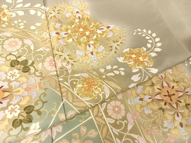 平和屋着物●訪問着　駒刺繍　正倉院花文　暈し染め　金糸　金彩　正絹　逸品　AABA5017np