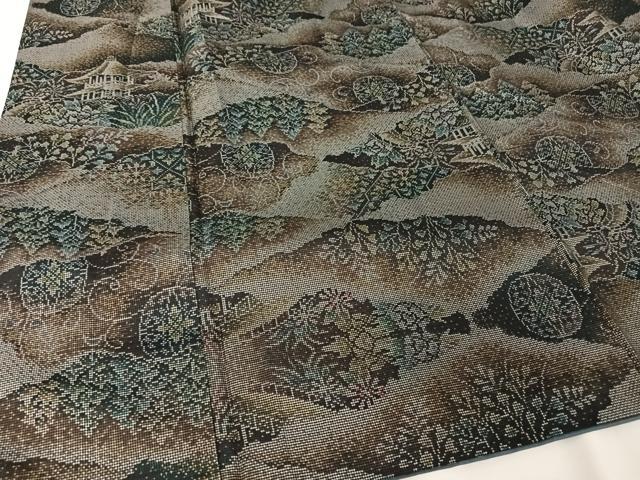 平和屋着物●本場大島紬　カタス7マルキ　風景花文　渡絹織物謹製　証紙付き　正絹　逸品　AABA5020np