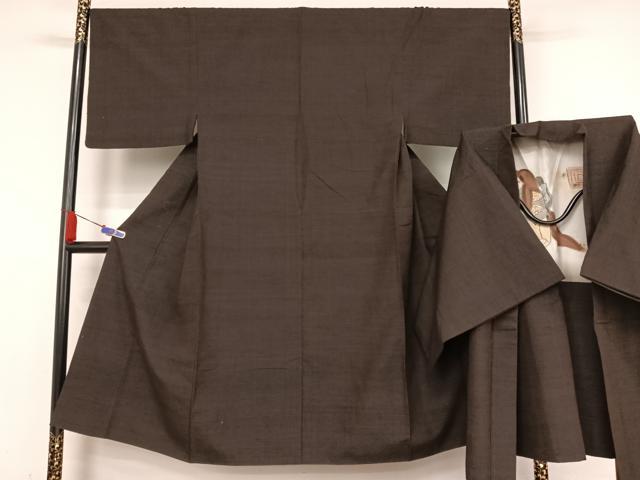 平和屋着物●男性 紬 アンサンブル 色無地 赤墨色 正絹 逸品 AABA5024np