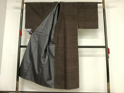 平和屋着物●男性 紬 アンサンブル 色無地 赤墨色 正絹 逸品 AABA5024np