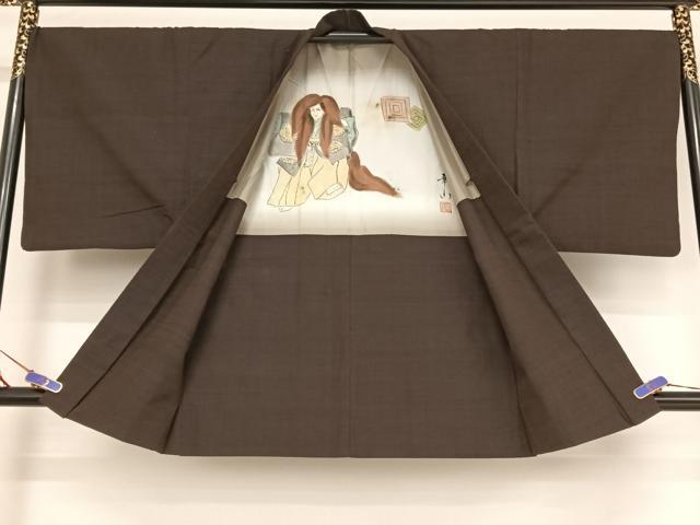 平和屋着物●男性 紬 アンサンブル 色無地 赤墨色 正絹 逸品 AABA5024np