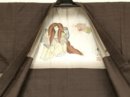 平和屋着物●男性 紬 アンサンブル 色無地 赤墨色 正絹 逸品 AABA5024np