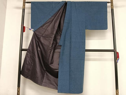 平和屋着物●男性 紬 アンサンブル 色無地 留紺色 正絹 逸品 AABA5026np