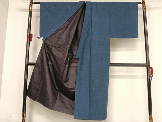平和屋着物●男性 紬 アンサンブル 色無地 留紺色 正絹 逸品 AABA5026np