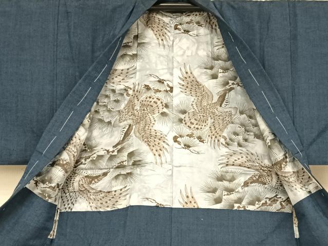 平和屋着物●男性 紬 アンサンブル 色無地 留紺色 正絹 逸品 AABA5026np