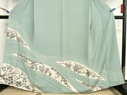 平和屋着物●訪問着 草花シルエット 正絹 逸品 AABA5048np