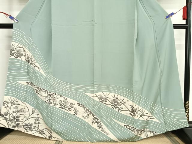 平和屋着物●訪問着 草花シルエット 正絹 逸品 AABA5048np