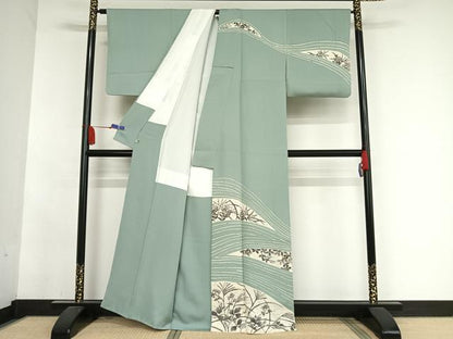 平和屋着物●訪問着 草花シルエット 正絹 逸品 AABA5048np
