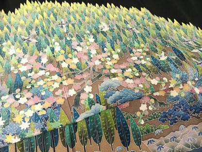 平和屋着物●本加賀友禅作家 高野富夫 黒留袖 樹林風景飛鳥文 ロング丈 正絹 逸品 AABA5058np