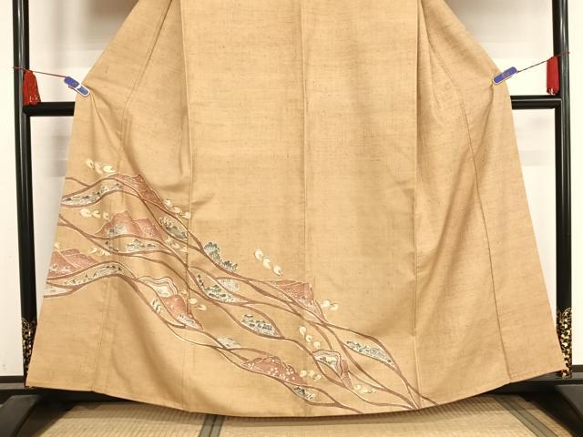平和屋着物●訪問着 紬地 型染め 風景文 正絹 逸品 AABA5066np
