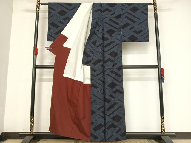 平和屋着物●結城紬　80亀甲　幾何学文様　正絹　逸品　AABA5077np