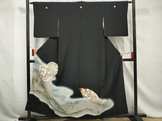 平和屋着物■豪華黒留袖　駒刺繍　鳳凰花文　暈し染め　金銀彩　正絹　逸品　AABA5094gw