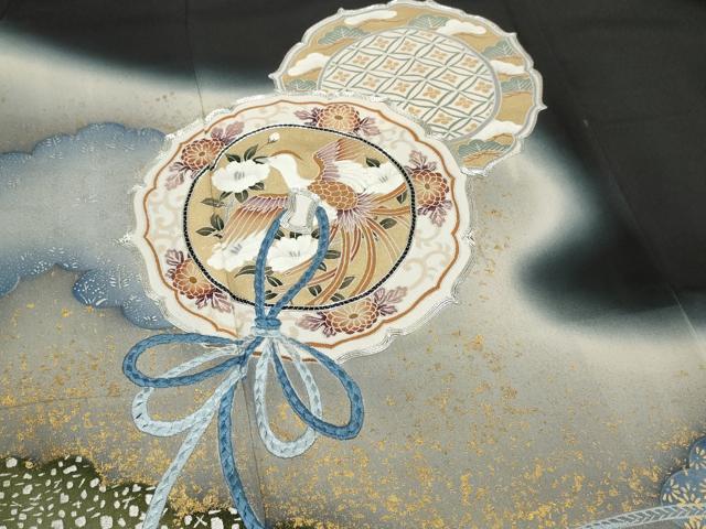 平和屋着物■豪華黒留袖　駒刺繍　鳳凰花文　暈し染め　金銀彩　正絹　逸品　AABA5094gw
