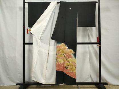 平和屋着物■豪華黒留袖　刺繍　枝松文　暈し染め　金彩　正絹　逸品　AABA5156gw