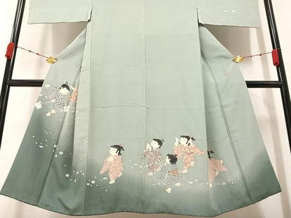 平和屋着物●男性　十日町友禅作家　関口遼一　訪問着　童子　暈し染め　正絹　逸品　AABA5216ph