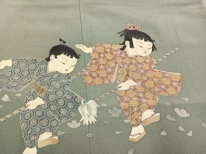 平和屋着物●男性　十日町友禅作家　関口遼一　訪問着　童子　暈し染め　正絹　逸品　AABA5216ph