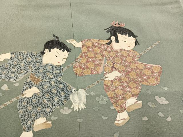 平和屋着物●男性　十日町友禅作家　関口遼一　訪問着　童子　暈し染め　正絹　逸品　AABA5216ph