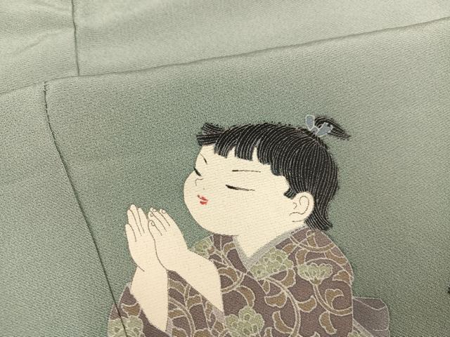 平和屋着物●男性　十日町友禅作家　関口遼一　訪問着　童子　暈し染め　正絹　逸品　AABA5216ph