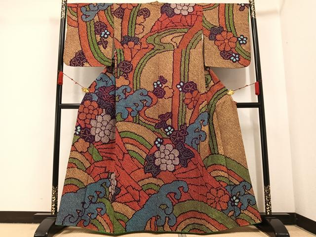 平和屋着物●訪問着　総絞り　立波花文　正絹　逸品　AABA5223ph