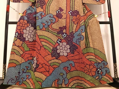 平和屋着物●訪問着　総絞り　立波花文　正絹　逸品　AABA5223ph