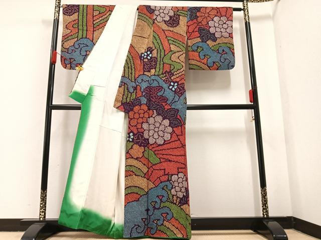 平和屋着物●訪問着　総絞り　立波花文　正絹　逸品　AABA5223ph