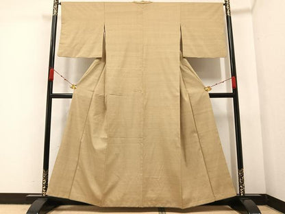 平和屋着物●上質な紬 色無地 枯色 正絹 逸品 AABA5224ph