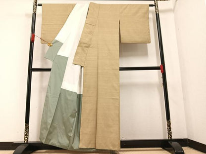 平和屋着物●上質な紬 色無地 枯色 正絹 逸品 AABA5224ph