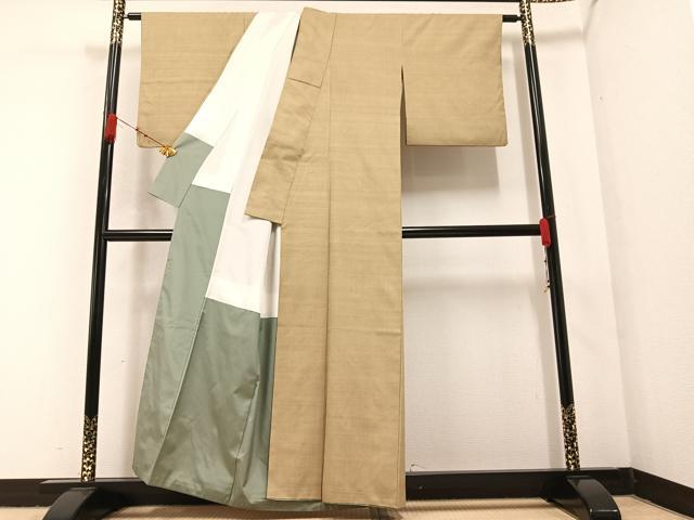平和屋着物●上質な紬 色無地 枯色 正絹 逸品 AABA5224ph