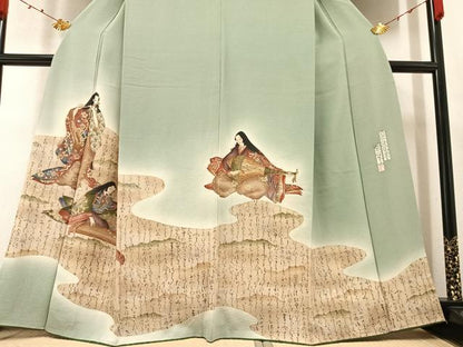 平和屋着物●友禅師・京の名工・伝統工芸士・樽本伊勢蔵 訪問着 女人楽器 暈し染め 金銀彩 浜ちりめん 反端付き 正絹 逸品 AABA5230ph