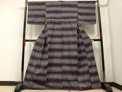 平和屋着物●上質な紬　横段文　正絹　逸品　AABA5251ph