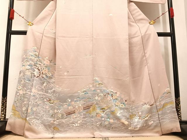 平和屋着物●訪問着 御所車草花文 金彩 正絹 逸品 AABA5262ph
