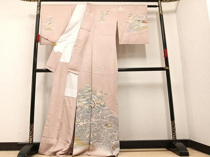平和屋着物●訪問着 御所車草花文 金彩 正絹 逸品 AABA5262ph