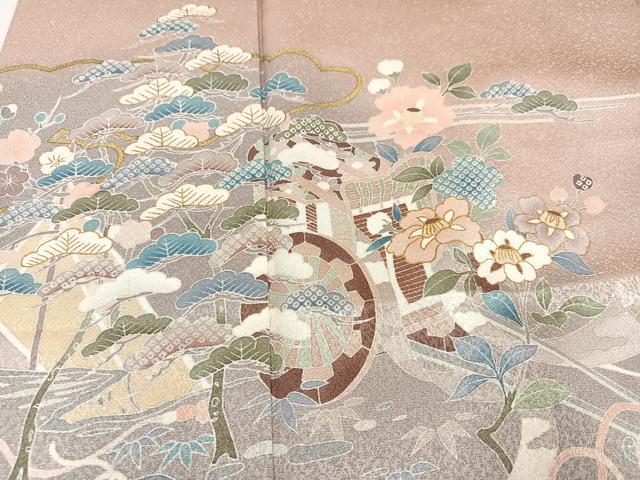 平和屋着物●訪問着 御所車草花文 金彩 正絹 逸品 AABA5262ph