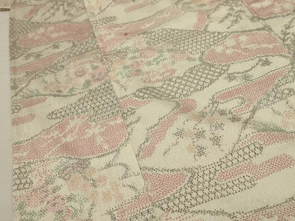 平和屋着物▽お召 単衣 風景文 正絹 逸品 AABA5454sx