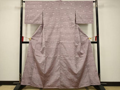 平和屋着物▽上質な紬 単衣 麻の葉亀甲文 正絹 逸品 AABA5455sx