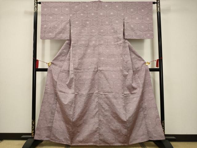 平和屋着物▽上質な紬 単衣 麻の葉亀甲文 正絹 逸品 AABA5455sx