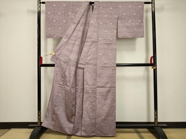 平和屋着物▽上質な紬 単衣 麻の葉亀甲文 正絹 逸品 AABA5455sx