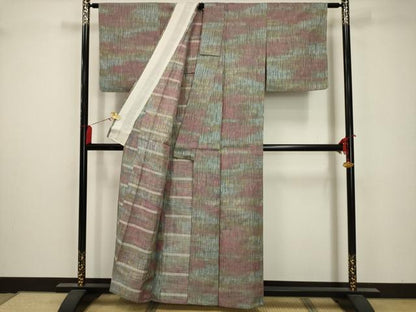 平和屋着物▽上質な紬　単衣　霞文　正絹　逸品　AABA5456sx